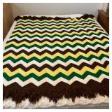 1970s Style Handmade Crochet Afghan Ripple Pattern