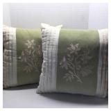 2 Throw Pillows 16' Sq Sage Green Velvet Center