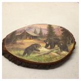 Bears Lithography on Live Edge Wood Great Smoky Mt