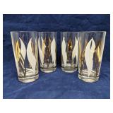 4 MCM gold and white swirl flame highball glasses