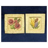 Set of 2 wall plaques - Hollyhock & Gladiolus