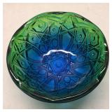 Vtg Pressed Glass 8' Bowl Blue Green Paint Chippin