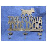 Metal 'Time To Walk The Dog' sign  w/ hooks