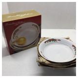 Set of 4 Poinsettia & Ribbons 7' Porcelain Soup