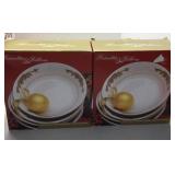Set of 6 Poinsettia & Ribbons 7' Porcelain Soup