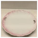 Vtg Porcelain Handled Plate White Pink Scalloped