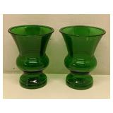 Set of 2 Vintage Napco Forest Green Glass Vases