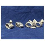 Vintage Pewter Napkin Rings, Farm Animals