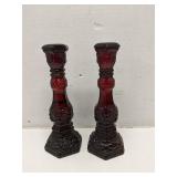 Avon ruby red glass candle sticks