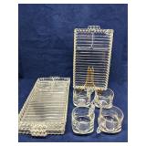 Rectangular glass snack sets. 4 cups & trays