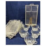 Rectangular glass snack sets. 5 cups & trays