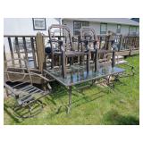 Outdoor patio table & 6 chairs, metal w/ glass