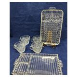 Rectangular glass snack sets. 4 cups & 2 trays