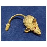 Mouse Rodent Slinky Tail Brooch Pin, gold-tone
