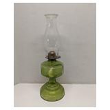 Vintage green glass oil lamp w/ chimney
