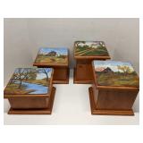 Set of 4 handpainted fliptop wood canisters