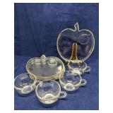 Apple shaped glass snack sets. 4 cups & trays