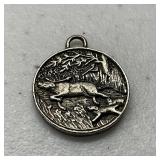 Vtg Hunter Hunting Deer Dogs Silver Tone Pendant
