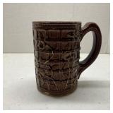 Vtg Stoneware Mug with Raised Lattice & Rose Vine