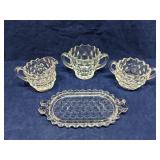 Group of pressed glass - cream & sugar + butter