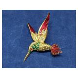 Hummingbird Brooch, goldtone & rhinestone