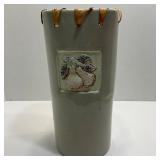 13' Gray Ceramic Slab Pottery Vase Raisised Pear