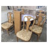 Solid wood dining table w/ 2 leaves & 6 chairs