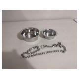 2 Dog bowls and a chain