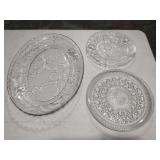 Lot of 3 pressed glass serving platters
