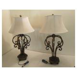 Matched pair of metal table lamps