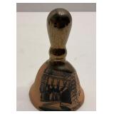 Vtg Terra Cotta Hand Bell Hand Painted Souvenir