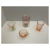 4 pieces of Misc Pink Depression Glassware