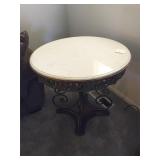 Marble top round side table, metal base