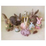 Group of bunny figures, mostly Easter