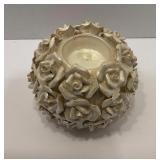 Ivory colored Ceramic Candle Holder Attached Roses
