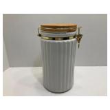 kitchen Canister - White Ceramic - Ribbed