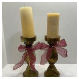 Lot of 2 Mercury Gold Candleholders w/Candles