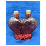 Red frosted heart shaped glass bottles