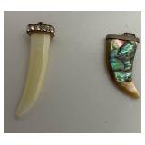 Lot of 2 Abalone or Mother of Pearl Horn Shaped