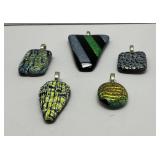 Lot of 5 Dichroic Fused Glass Pendants
