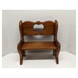 Solid wood doll sized bench, heart cutout