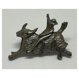 Vtg. Pewter Pin -Man Riding Bull - Hat Token Pin