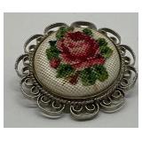 Vintage Petit Point Needlepoint Brooch