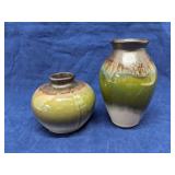 Set of 2 drip glaze pottery vases