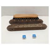 Pool cue wall rack brush & chalk