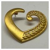 Vtg Gold Tone Textured/Polished Open Heart Brooch