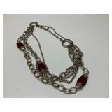 Avon Multi- Strand Silver Tone Necklace w/ Red