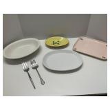 3 Platters , 2 Serving Forks, & 1 Large Bowl