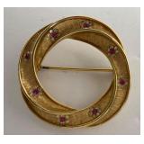 1950ï¿½s BSK Wreath Brooch Gold Tone - Pink