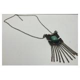 Silver tone Boho Necklace Faux Turquoise Stone